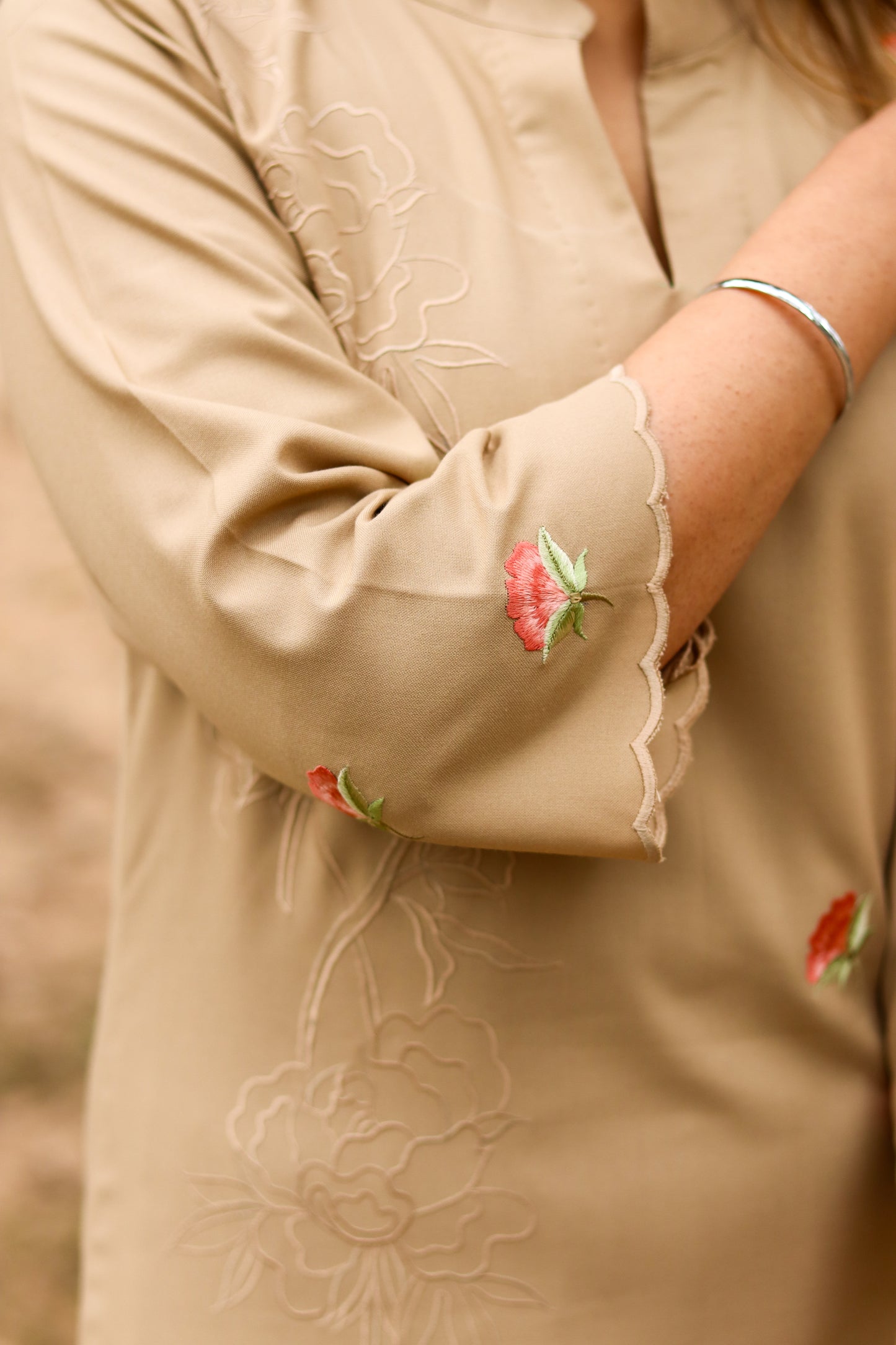 Beige Kurta Set with Peach Floral Petals