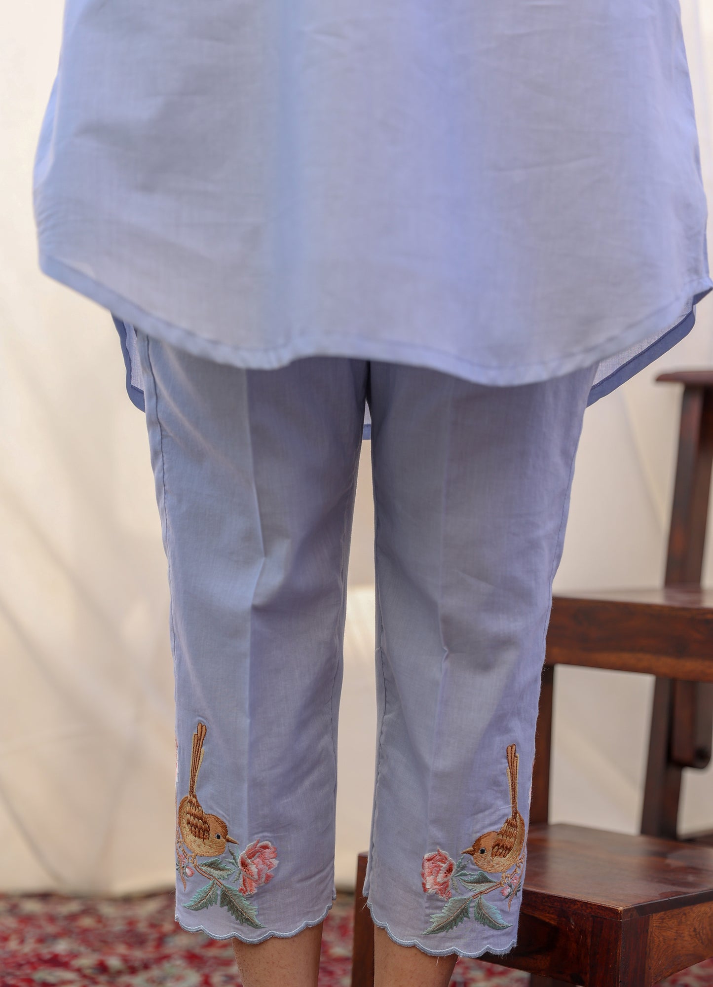 Powder Blue Kurta Set with Embroidered Pants