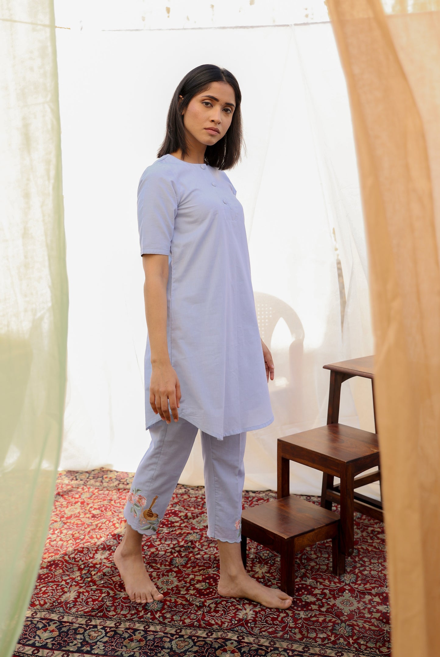 Powder Blue Kurta Set with Embroidered Pants